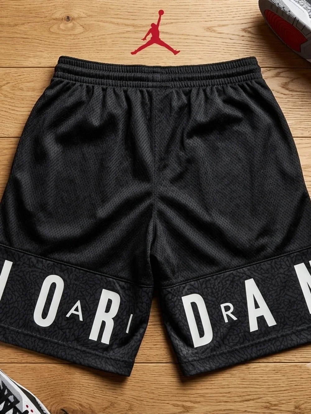 Jordan Black Athletic Mesh Shorts with Logo Hem